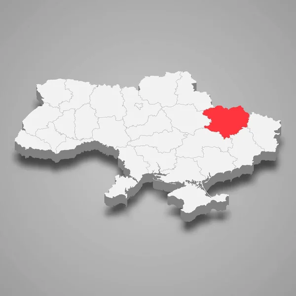 Óblast Kharkiv Ubicación Región Dentro Ucrania Mapa Isométrico — Vector de stock