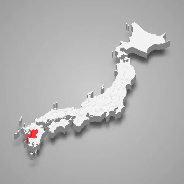 Umístění Oblasti Kumamoto Japonsku Izometrická Mapa — Stockový vektor