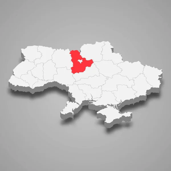 基辅州Kyiv Oblast 乌克兰境内区域位置3D等深线图 — 图库矢量图片