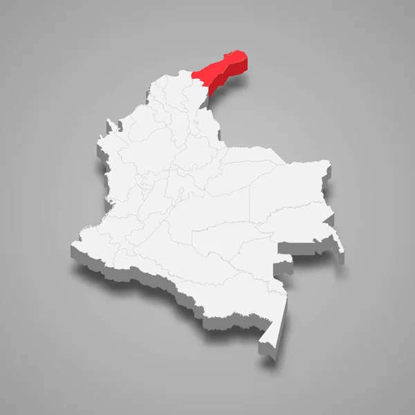 Расположение Региона Гуахира Пределах Изометрической Карты Колумбии — стоковый вектор