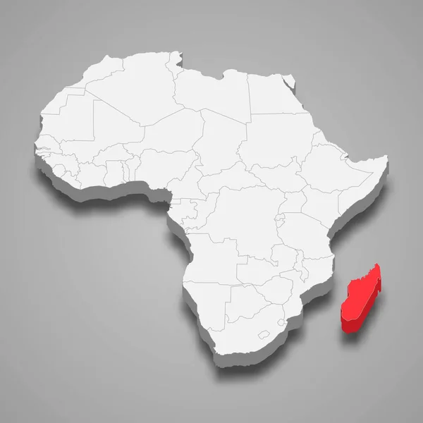 马达加斯加在非洲的国家位置 3D等深线图 — 图库矢量图片