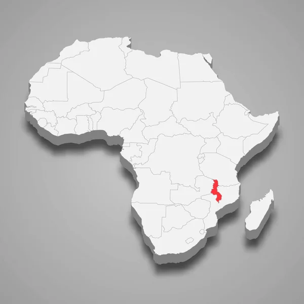 马拉维在非洲的国家位置 3D等深线图 — 图库矢量图片