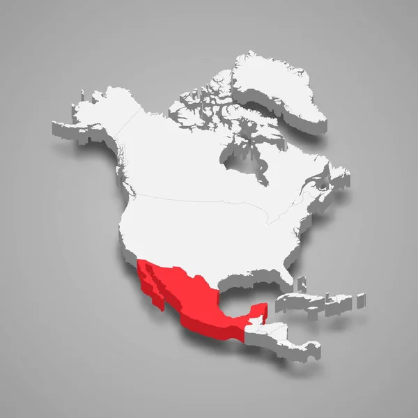 México Ubicación Del País Dentro América Del Norte Mapa Isométrico — Vector de stock