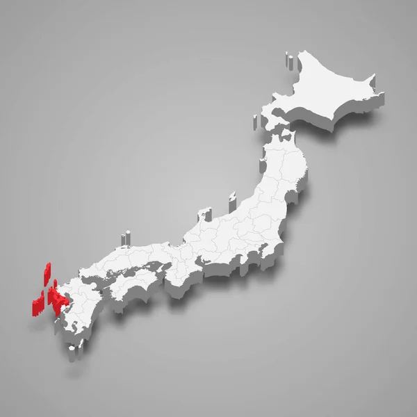 Lokasi Wilayah Nagasaki Dalam Peta Isometrik Jepang - Stok Vektor