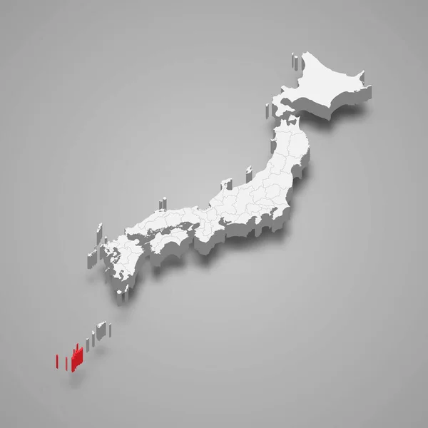 Ubicación Región Okinawa Dentro Japón Mapa Isométrico — Vector de stock
