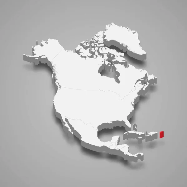 波多黎各在北美的国家位置 3D等深线图 — 图库矢量图片