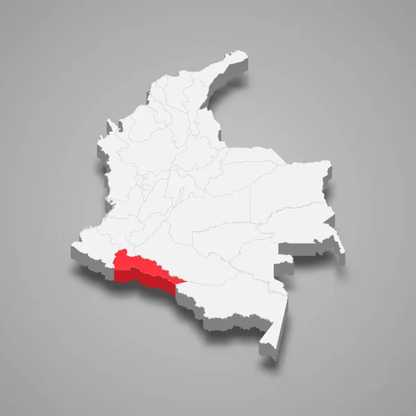 Расположение Региона Путумайо Пределах Изометрической Карты Колумбии — стоковый вектор