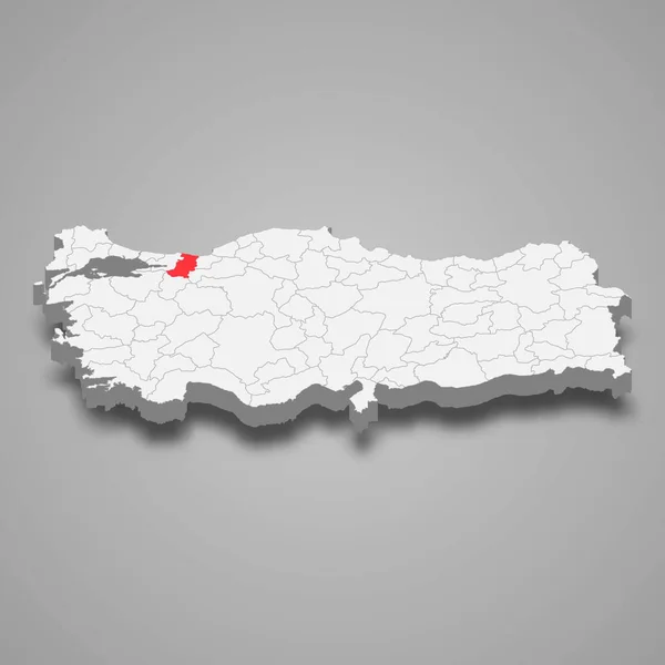 Posizione Regione Sakarya All Interno Della Turchia Mappa Isometrica — Vettoriale Stock
