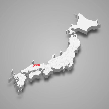 Japonya içindeki Tottori bölgesi 3 boyutlu izometrik harita