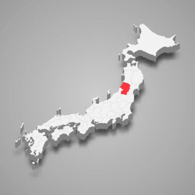 Yamagata bölgesi Japonya içinde 3D izometrik harita