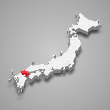 Yamaguchi bölgesi Japonya içinde 3D izometrik harita
