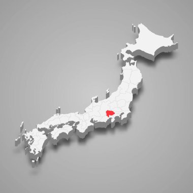 Japonya 'daki Yamanashi bölgesi 3 boyutlu izometrik harita