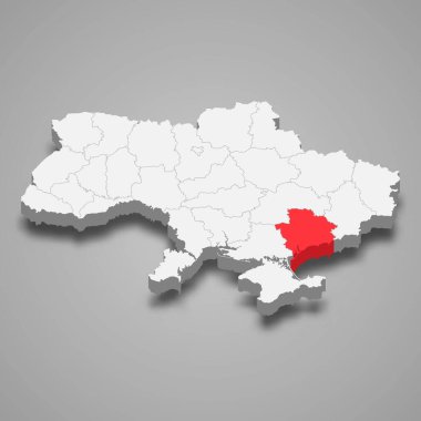 Zaporizhzhia Oblastı. Ukrayna 3d izometrik haritası içindeki bölge konumu
