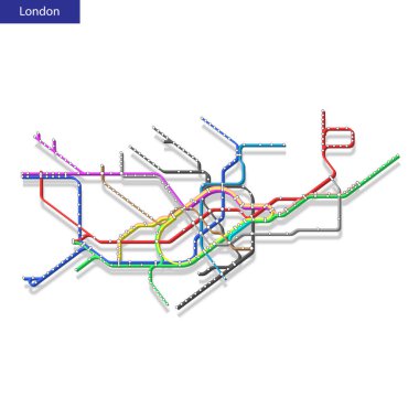 Londra metrosunun 3 boyutlu izometrik haritası. Yeraltı yolu için şehir ulaşım şeması