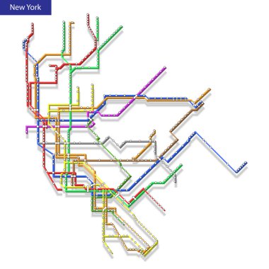 New York metrosunun 3 boyutlu izometrik haritası. Yeraltı yolu için şehir ulaşım şeması