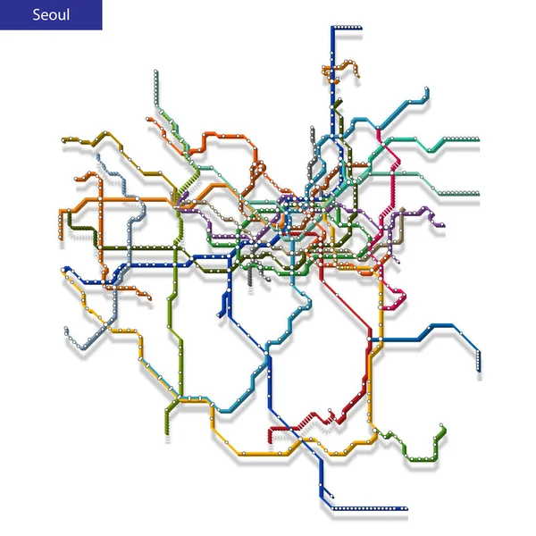 ソウル地下鉄の3Dアイソメトリックマップ 地下道路の都市交通計画のテンプレート — ストックベクタ