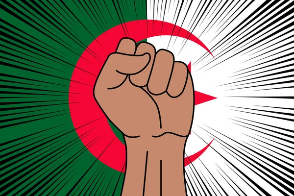 Punho Humano Cerrado Símbolo Bandeira Argélia Fundo Logotipo Potência Força — Vetor de Stock