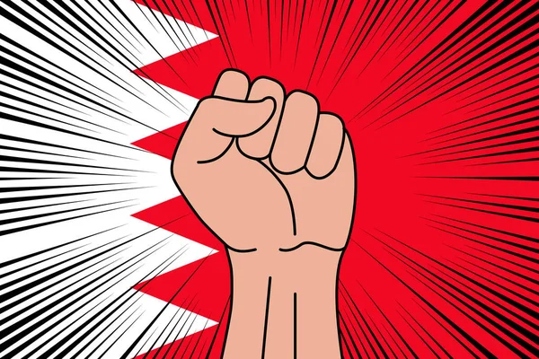 Poing Humain Serré Symbole Sur Drapeau Fond Bahreïn Puissance Force — Image vectorielle