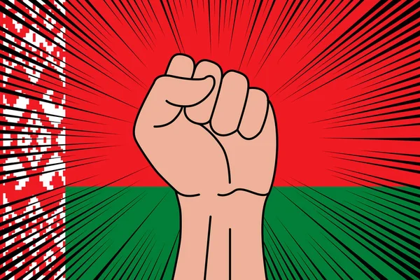 Menschliche Faust Geballte Symbol Auf Flagge Des Weißrussischen Hintergrund Macht — Stockvektor