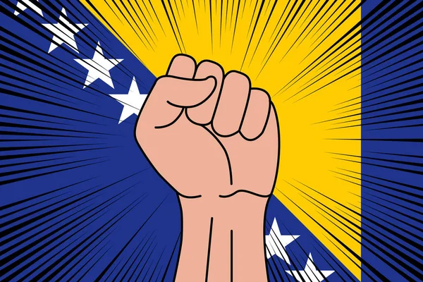Bosna Arkaplanının Bayrağına Insan Yumruğu Sıkılmış Bir Sembol Güç Güç — Stok Vektör