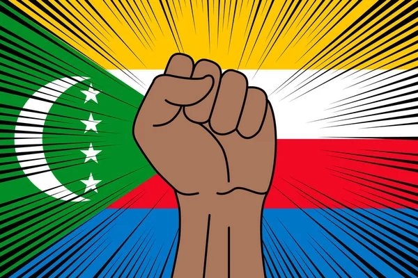 Menschliche Faust Geballtes Symbol Auf Flagge Der Komoren Hintergrund Macht — Stockvektor