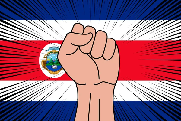 Poing Humain Serré Symbole Sur Drapeau Fond Costa Rica Puissance — Image vectorielle