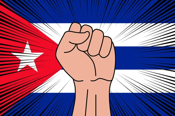 Emberi Ökölbe Szorított Szimbólum Zászló Kuba Háttér Teljesítmény Szilárdság Logó — Stock Vector