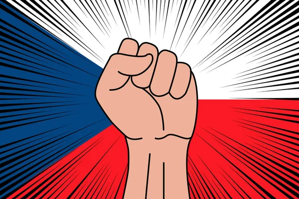 人类的拳头紧紧抓住了捷克背景旗帜上的符号 力量和力量标志 — 图库矢量图片