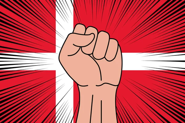 人类的拳头紧紧抓住了丹麦国旗的象征 力量和力量标志 — 图库矢量图片