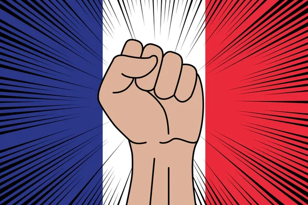 Punho Humano Cerrado Símbolo Bandeira França Fundo Logotipo Potência Força — Vetor de Stock