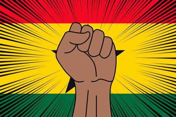 Human fist clenched symbol on flag of Ghana background. Power and strength logo
