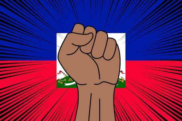 Menselijke Vuist Gebalde Symbool Vlag Van Haïti Achtergrond Logo Kracht — Stockvector