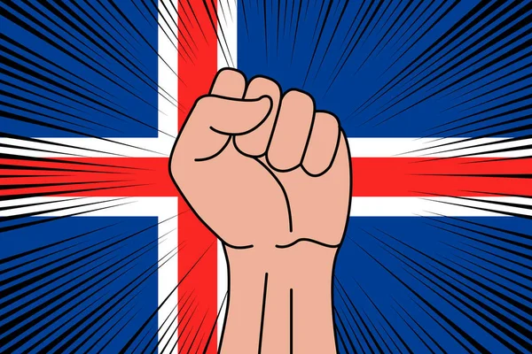 Human Fist Clenched Symbol Flag Iceland Background Power Strength Logo — Stock Vector