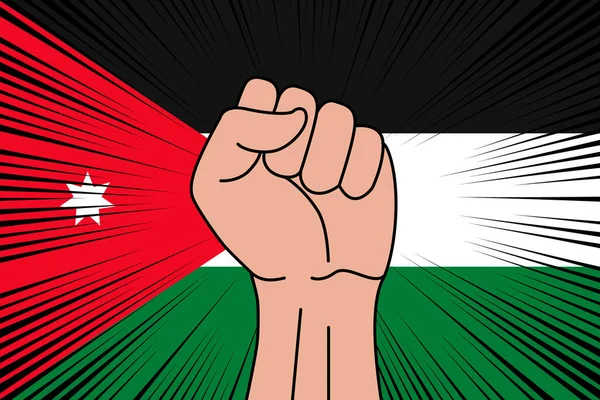 Puño Humano Apretado Símbolo Bandera Jordania Fondo Logo Potencia Fuerza — Vector de stock