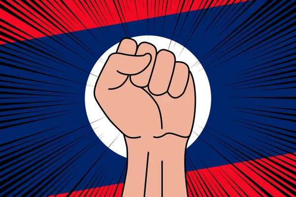 Laos Arkaplanının Bayrağına Sıkılmış Insan Yumruğu Sembolü Güç Güç Logosu — Stok Vektör