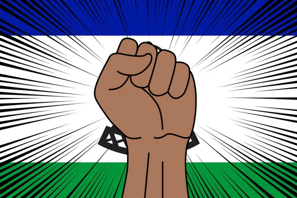 Lesotho Arkaplanının Bayrağına Insan Yumruğu Sıkılmış Bir Sembol Güç Güç — Stok Vektör