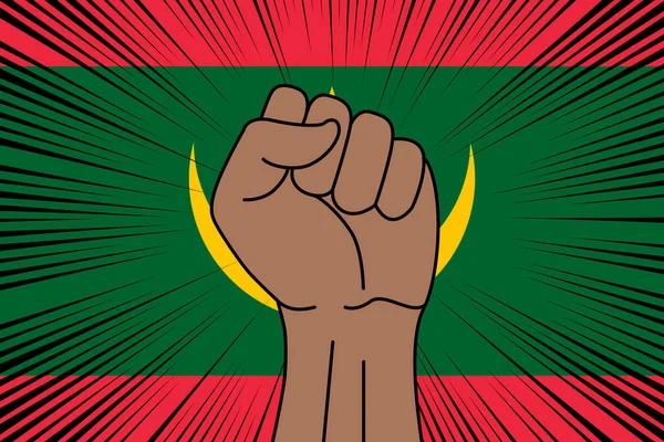 人类的拳头紧紧抓住了毛里塔尼亚国旗的象征 力量和力量标志 — 图库矢量图片