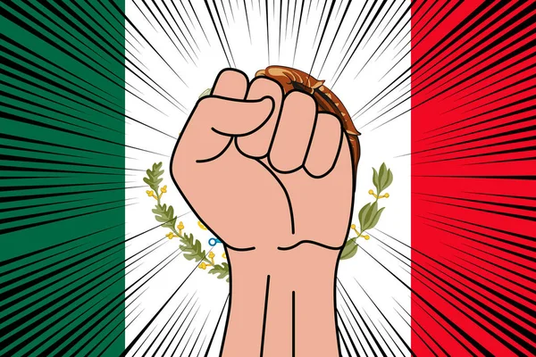 Pugno Umano Simbolo Serrato Sullo Sfondo Bandiera Del Messico Potenza — Vettoriale Stock