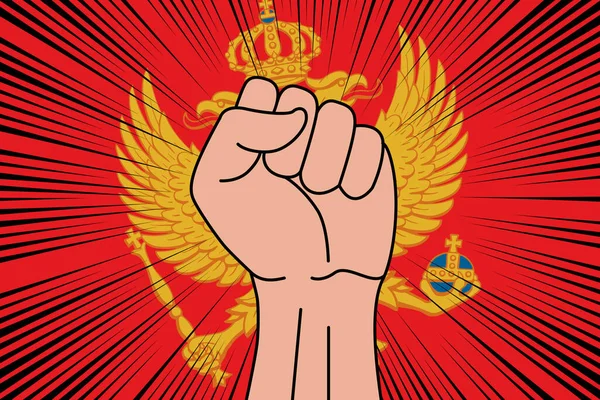 人类的拳头紧紧抓住了黑山国旗的象征 力量和力量标志 — 图库矢量图片