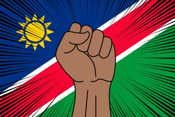 Poing Humain Serré Symbole Sur Drapeau Fond Namibien Puissance Force — Image vectorielle