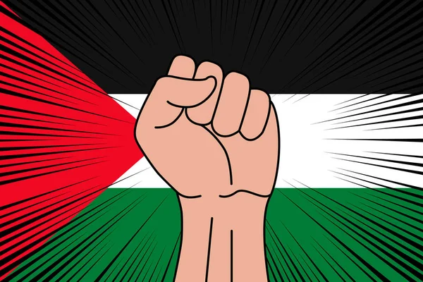 Filistin Arkaplanının Bayrağına Sıkılmış Insan Yumruğu Sembolü Güç Güç Logosu — Stok Vektör