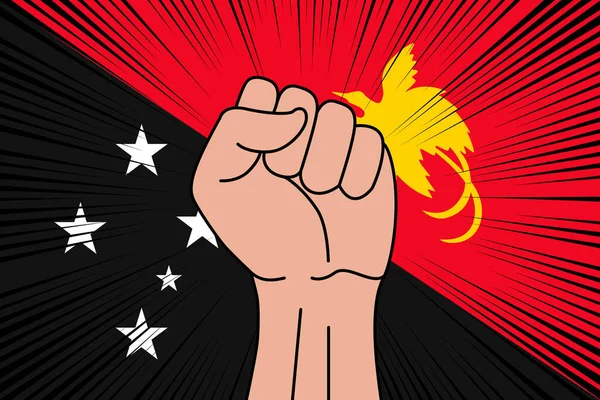Человеческий Кулак Сжал Символ Фоне Флага Папуа Новой Гвинеи Логотип — стоковый вектор