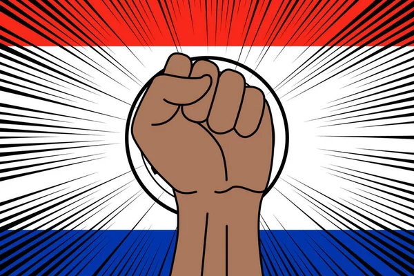 Puño Humano Apretado Símbolo Fondo Bandera Paraguay Logo Potencia Fuerza — Vector de stock