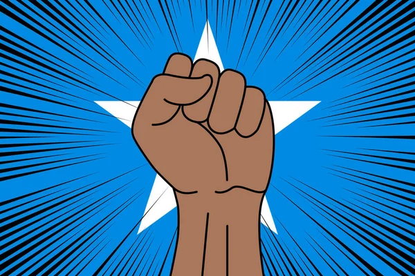 人类的拳头紧紧抓住了索马里国旗背景的象征 力量和力量标志 — 图库矢量图片
