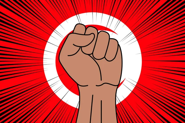 Человеческий Кулак Сжал Символ Фоне Флага Туниса Логотип Власти Силы — стоковый вектор