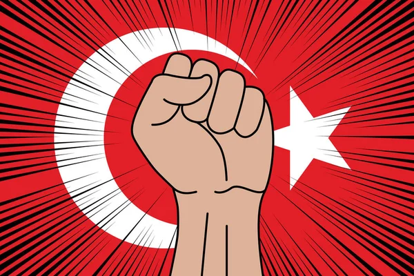 Türkiye Arkaplanının Bayrağına Insan Yumruğu Sıkılmış Sembol Güç Güç Logosu — Stok Vektör