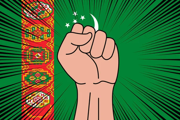 Menschliche Faust Geballtes Symbol Auf Flagge Turkmenistans Hintergrund Macht Und — Stockvektor