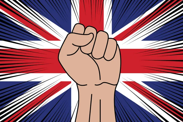 人类的拳头紧紧抓住了英国国旗的象征 力量和力量标志 — 图库矢量图片