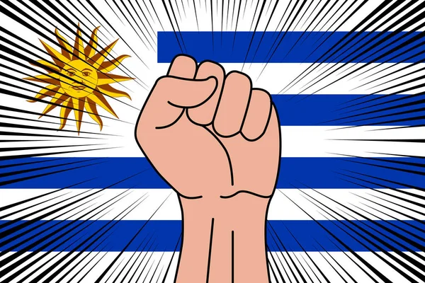 Punho Humano Cerrado Símbolo Bandeira Uruguai Fundo Logotipo Potência Força —  Vetores de Stock