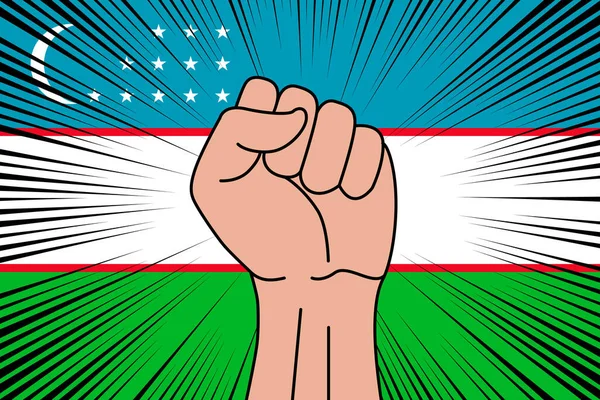 Özbekistan Arka Planında Insan Yumruğu Sıkılmış Bir Sembol Güç Güç — Stok Vektör